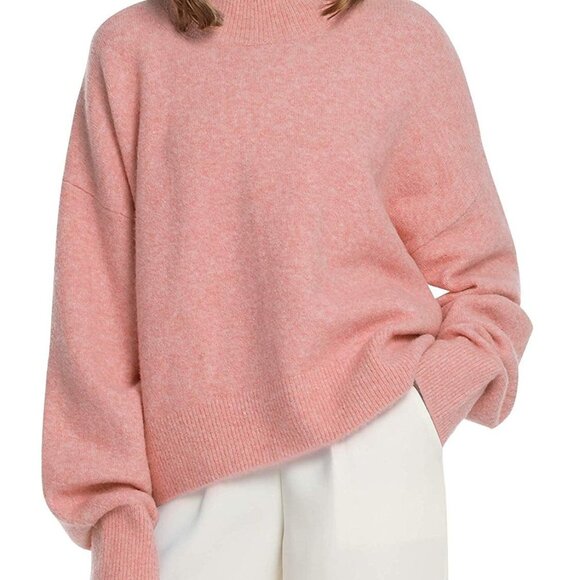 Woolen Bloom NWT Size Large Pink Mock Turtleneck Oversized Boxy Sweater 4300 - Picture 1 of 11